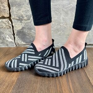 Bernie Mev Womens Peppa Knit Slip On Comfort Shoes EU 37 US 6 Black Silver Vegan